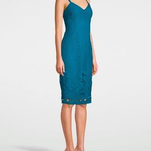 White House Black Market eyelet teal blue midi dress